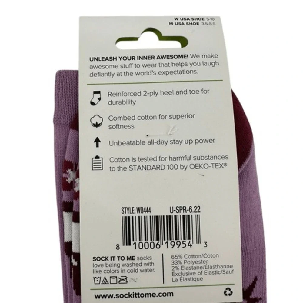 Sock‎ It To Me Crew Socks Women 5-10 Purple Maybe Wine Will Help Novelty NWT